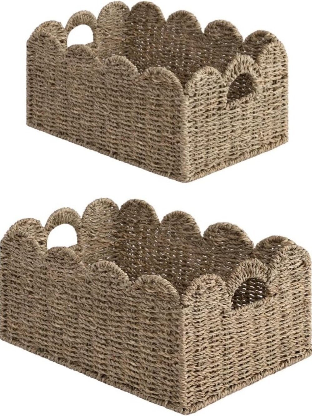 Stylish Scalloped Wicker Storage Basket - Woven Seagrass Organizer for Home